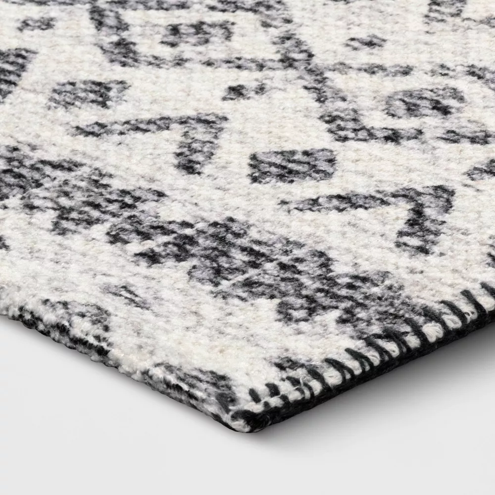 Washable Luna Aztec Diamond Printed Runner Rug Black 2'4"x7' - Image 3
