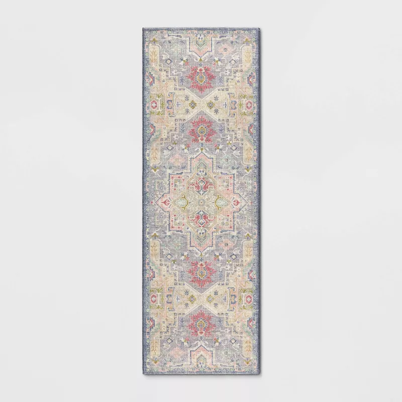 2'4"x7' Washable Zebrina Medallion Persian Style Printed Runner Rug Light Yellow/Blue,