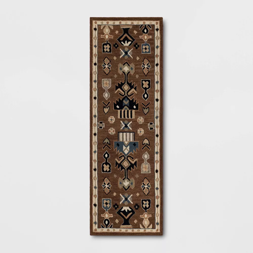 2'4"x7' Wool Tufted Runner Rug Brown