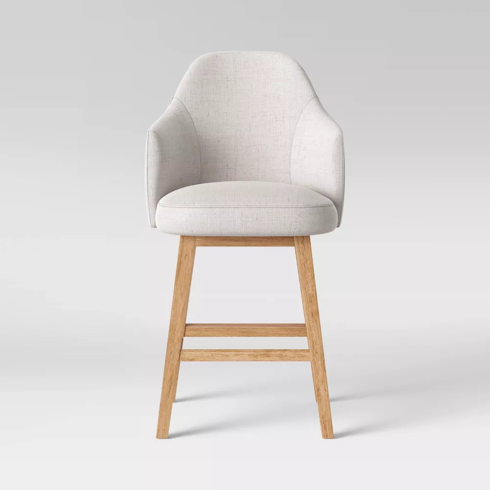 Kinston Swivel Curved Back Upholstered Counter Height Barstool with Footrest Linen - Image 4
