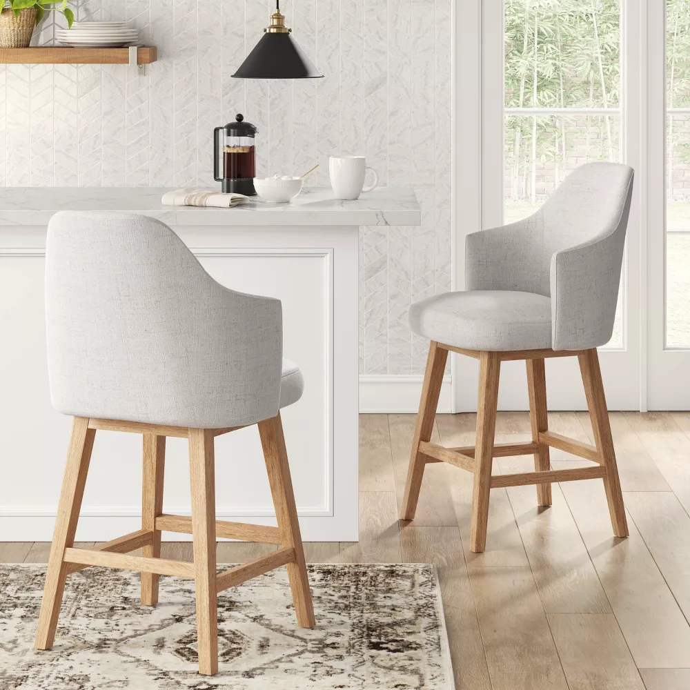 Kinston Swivel Curved Back Upholstered Counter Height Barstool with Footrest Linen - Image 5