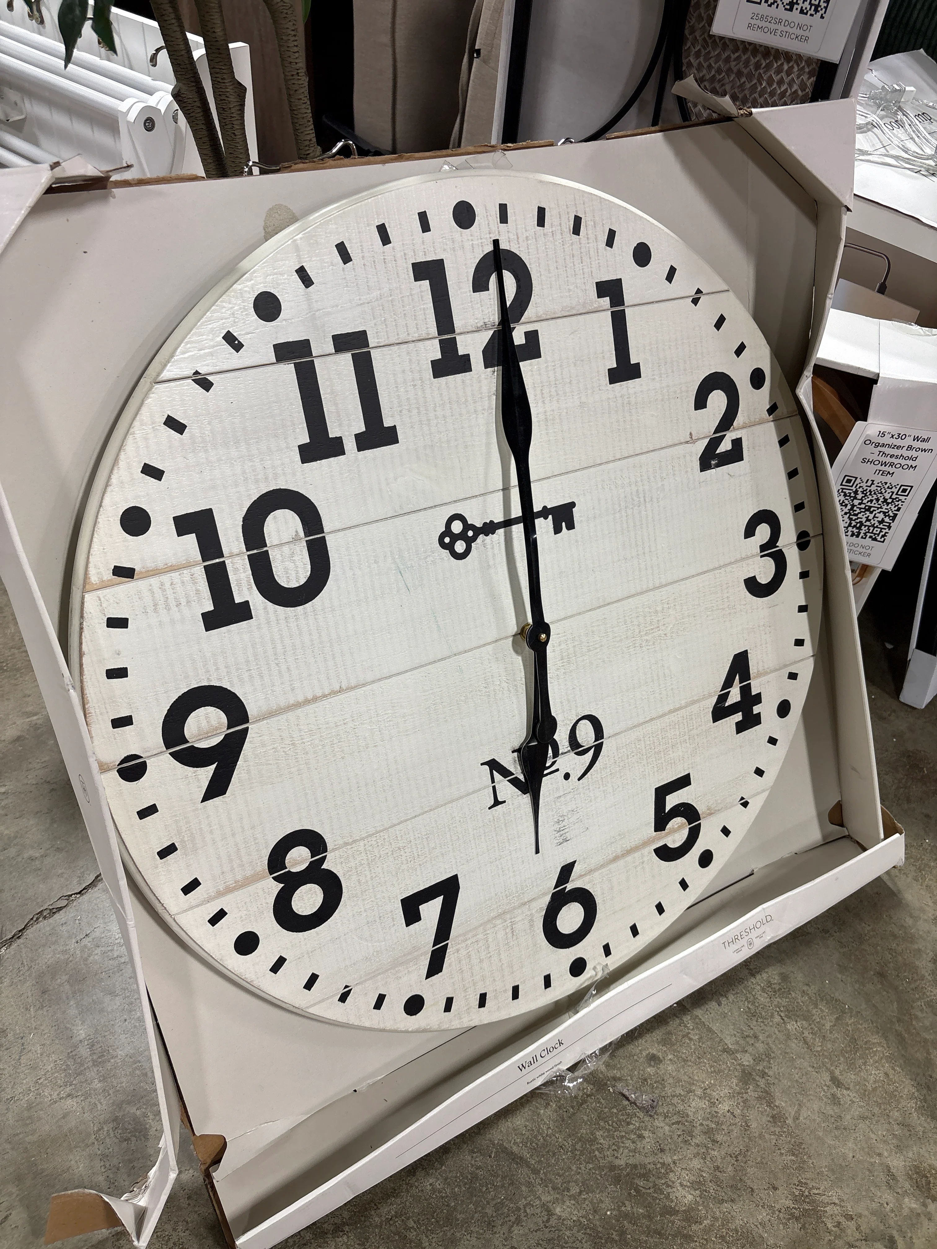26" Farmhouse Wood Wall Clock White - Threshold™: Rustic Indoor Timepiece, Round Shape SHOWROOM ITEM - Image 2