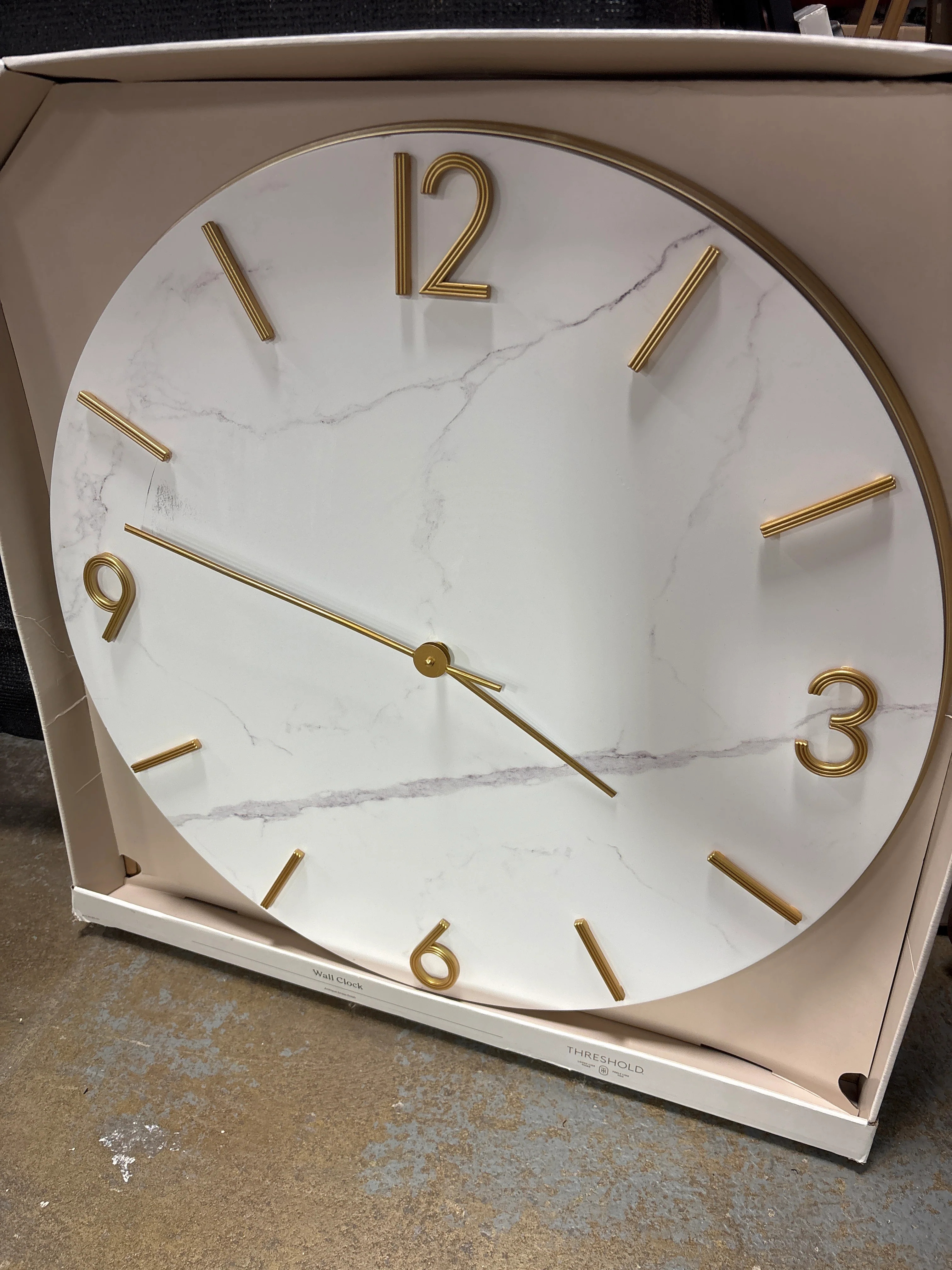 26" Faux Marble Finished in Polished Brass Wall Clock White SHOWROOM ITEM - Image 2