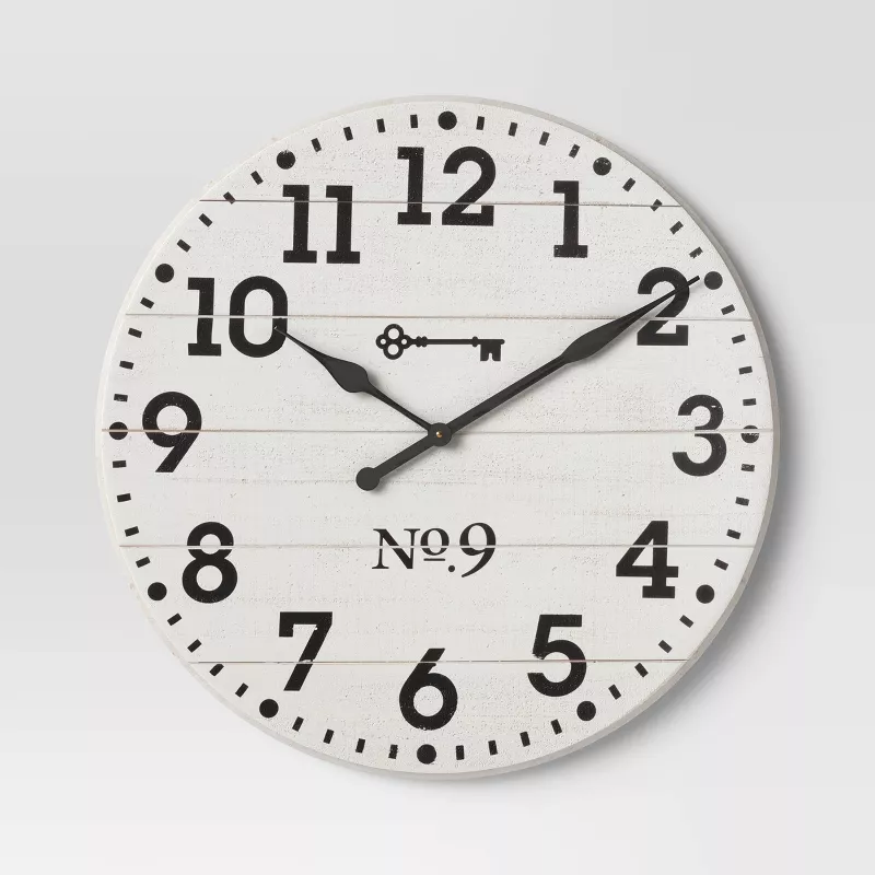 26" Rustic Farmhouse Wood Wall Clock White SHOWROOM ITEM
