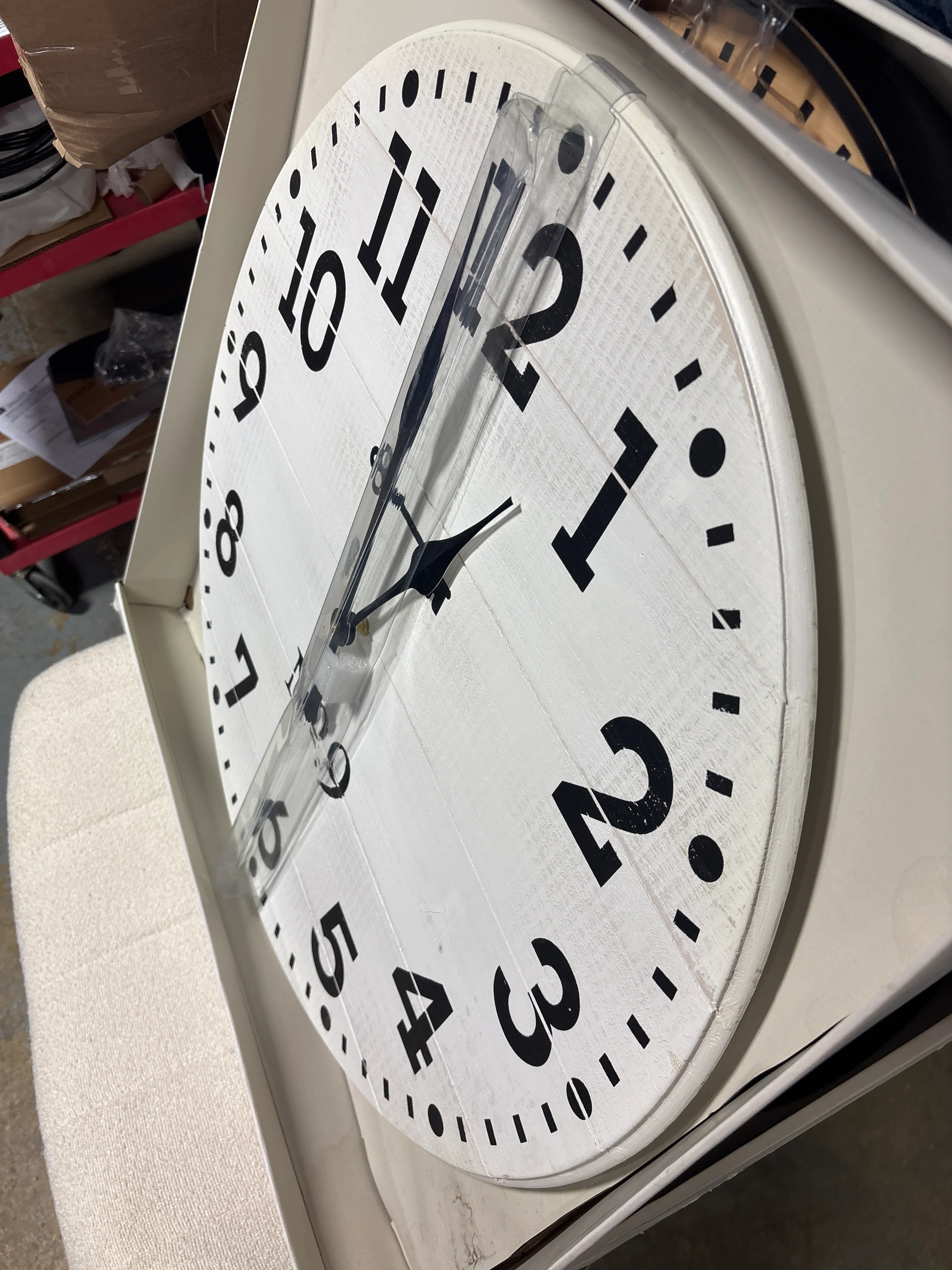 26" Rustic Farmhouse Wood Wall Clock White SHOWROOM ITEM - Image 3