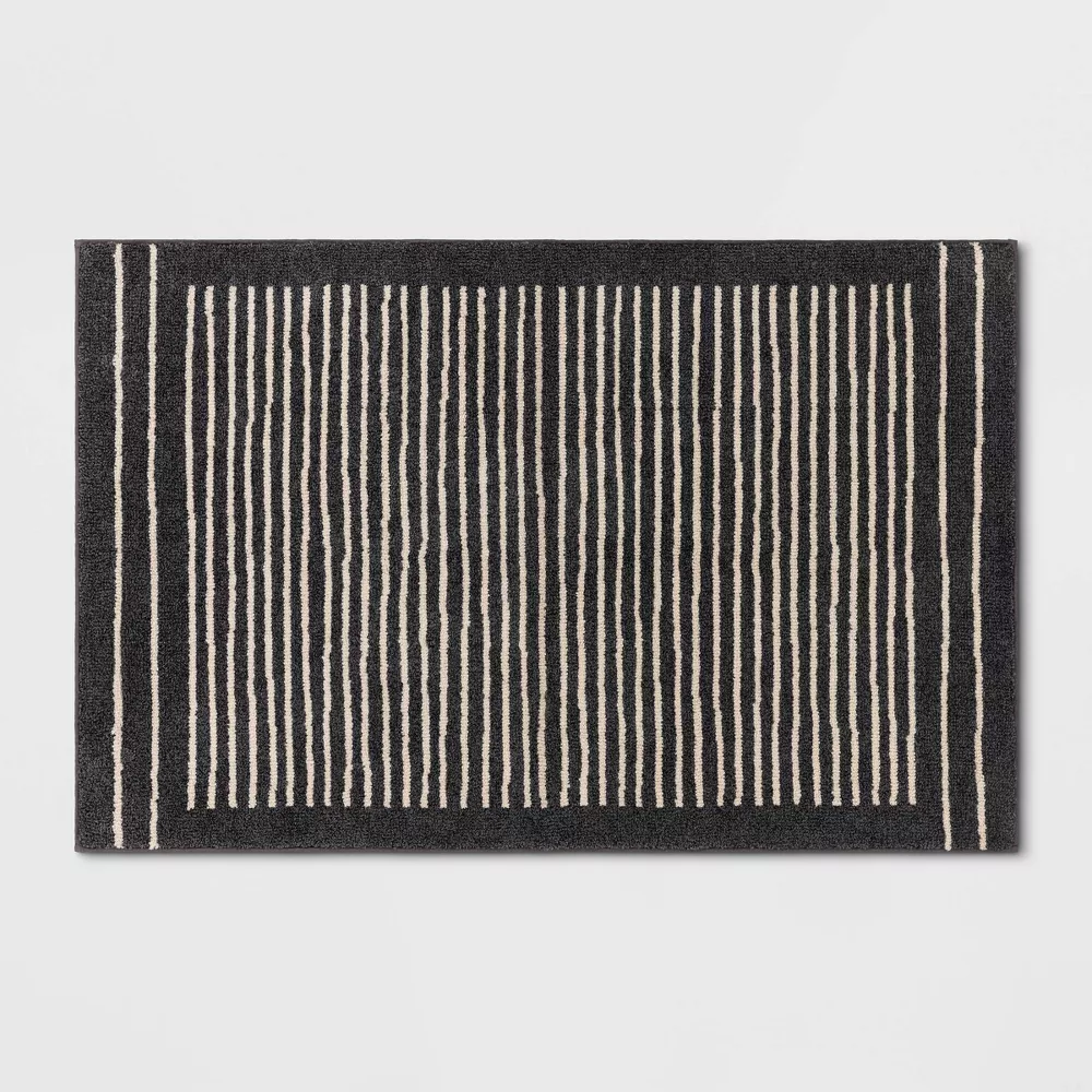 Washable Knitted Stripe Accent Rug Tan