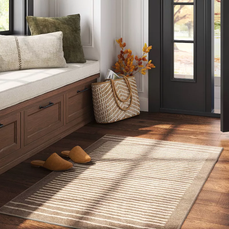 Washable Knitted Stripe Accent Rug Tan 2'x4' - Image 4