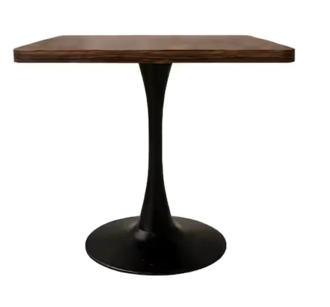 27.6" Brown Wood Square Outdoor Dining Table with Metal Pedestal SHOWROOM ITEM