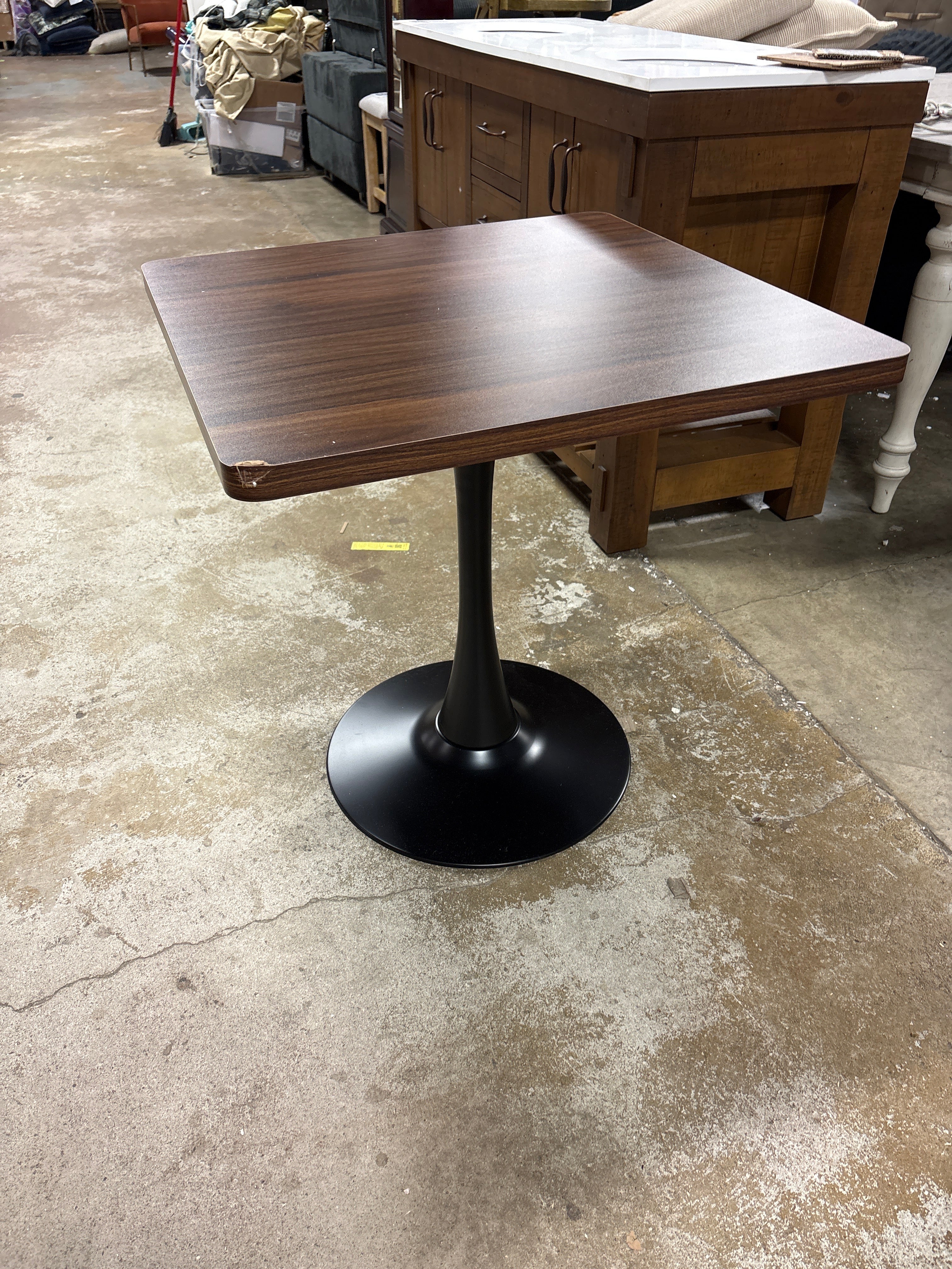 27.6" Brown Wood Square Outdoor Dining Table with Metal Pedestal SHOWROOM ITEM - Image 2