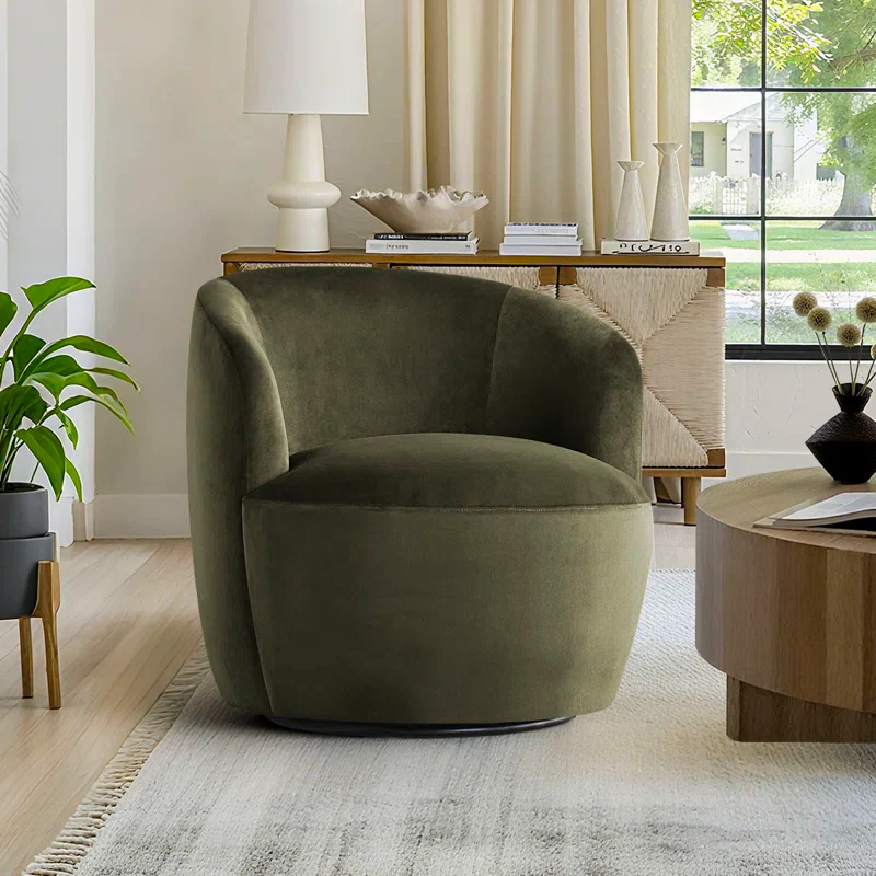 27" Wide Green Velvet Swivel Barrel Chair SHOWROOM ITEM