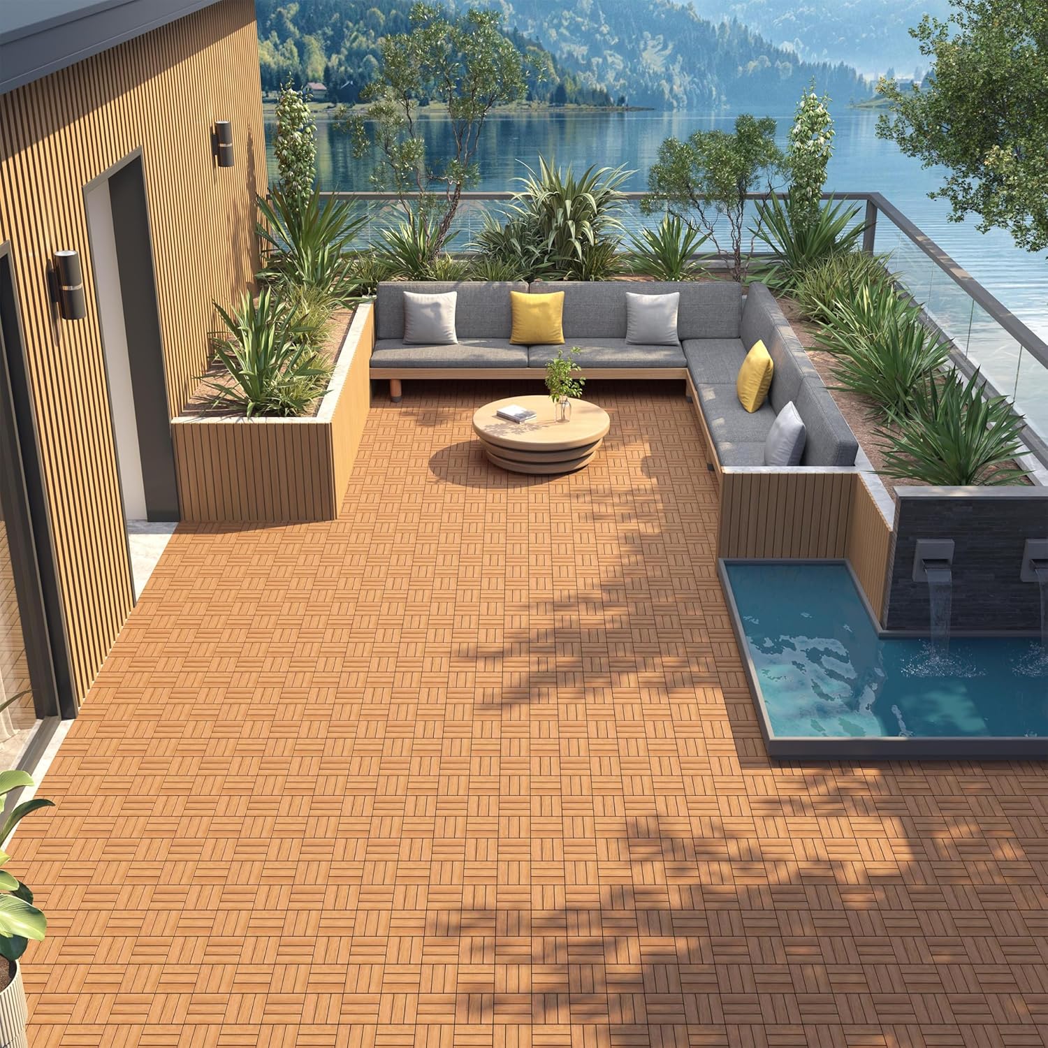 27pcs Hardwood Interlocking Patio Deck Tiles Acacia Waterproof Wood Flooring - Image 4
