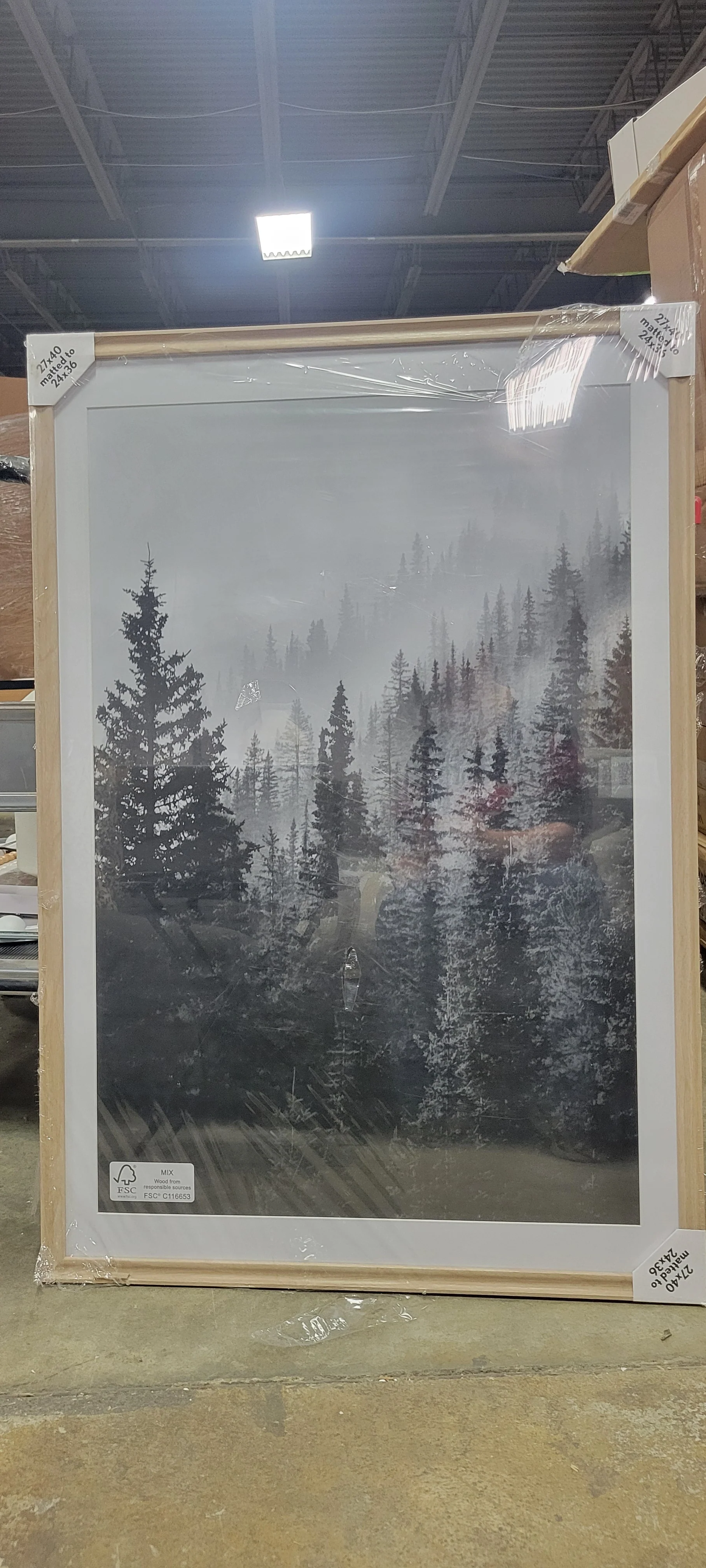 27x40 Picture Frame with Mat for 24x36 Natural Wood - SHOWROOM ITEM - Image 2