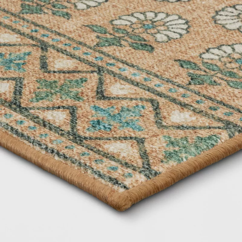 Floral Block Memory Foam Runner Rug Yellow 28"x84" - Image 3