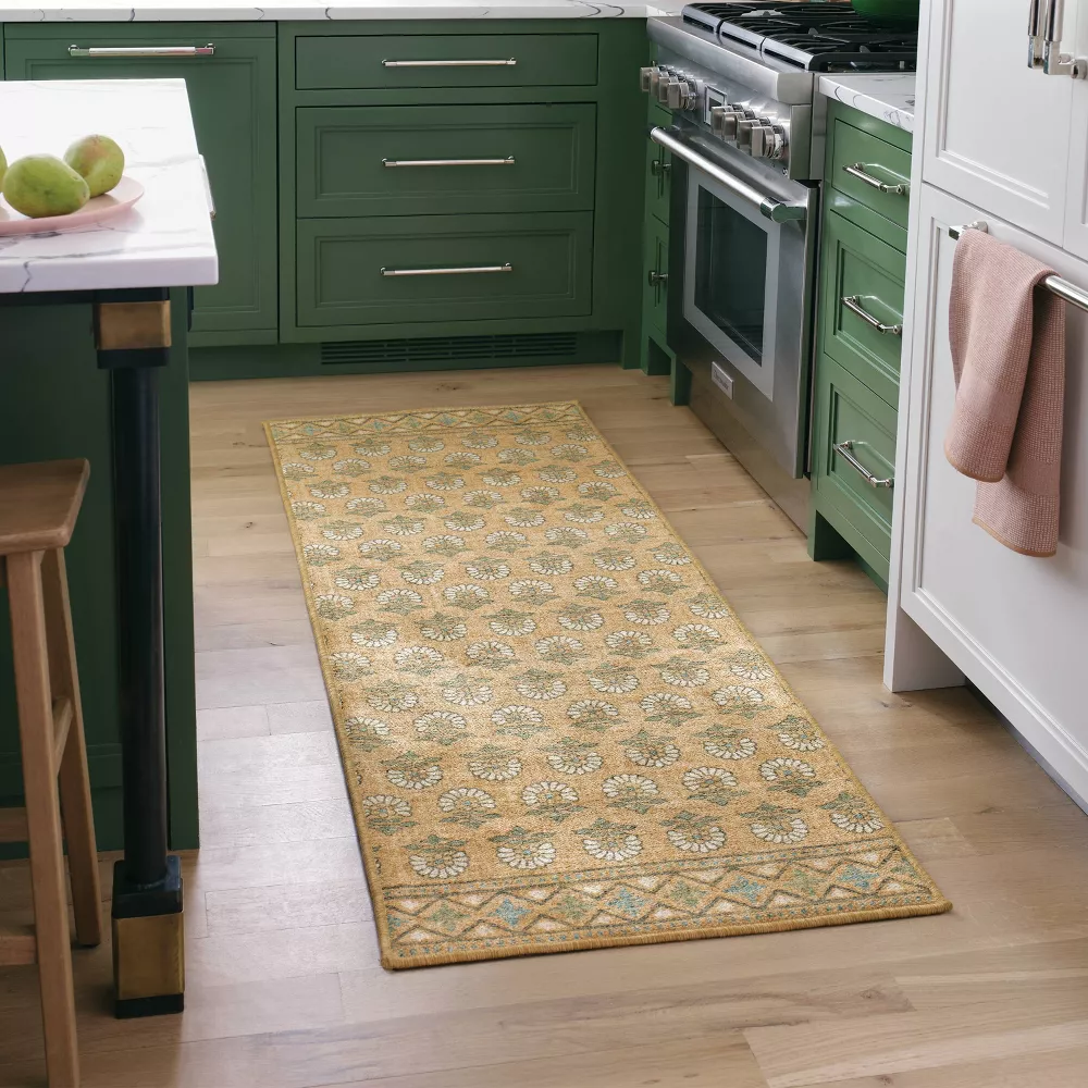 Floral Block Memory Foam Runner Rug Yellow 2'x7' - Image 4