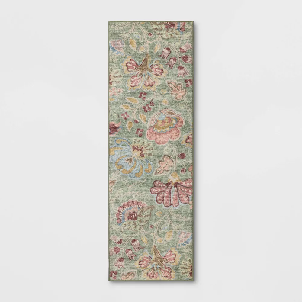 Floral Memory Foam Runner Rug Sage Green 28"x84"