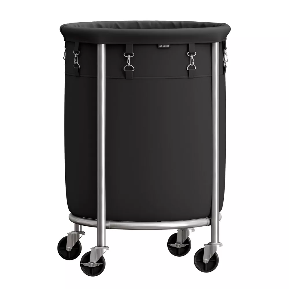 Round Laundry Sorter Hamper with Wheels Rolling Cart Black and Silver