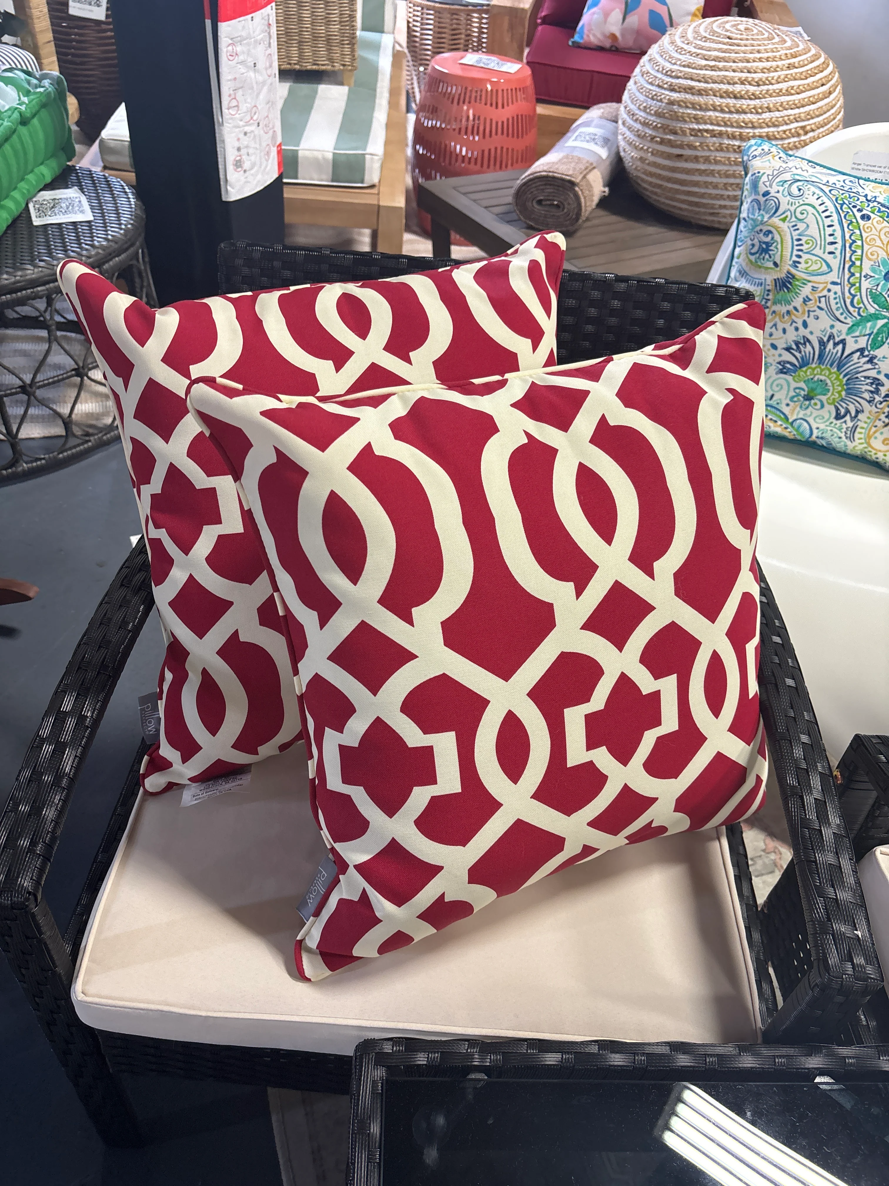 2pc Pillow Perfect Trellis Indoor/Outdoor Accent Throw Pillows - Red New Geo SHOWROOM ITEM - Image 2