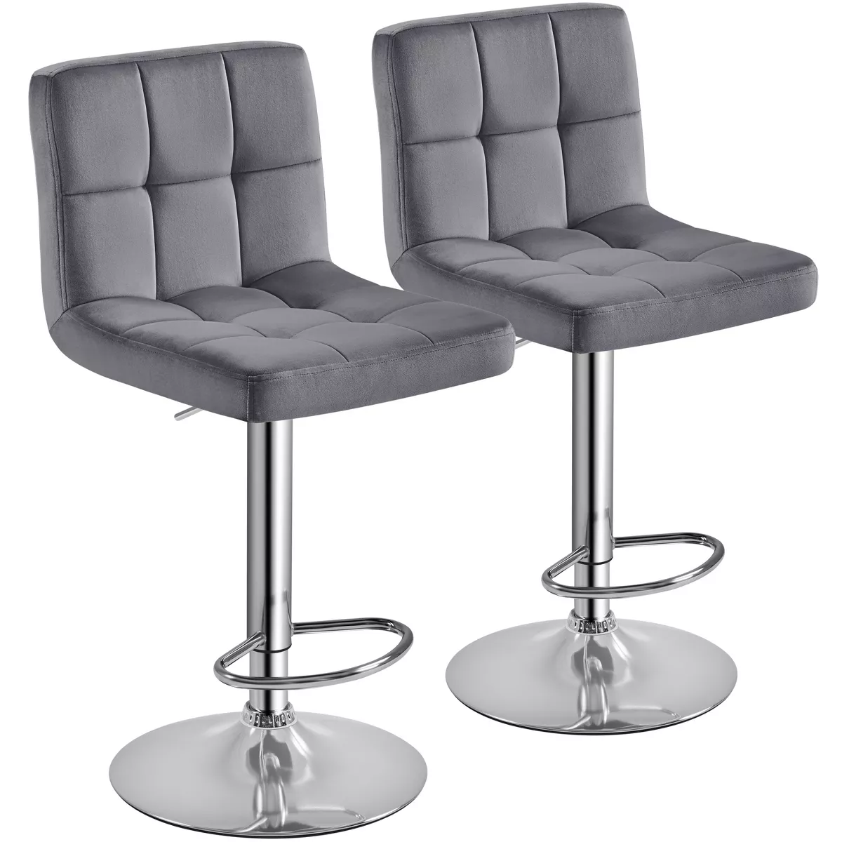 2pcs Adjustable Modern Velvet Swivel Bar Stool with Backrest And Large Pedestal Base