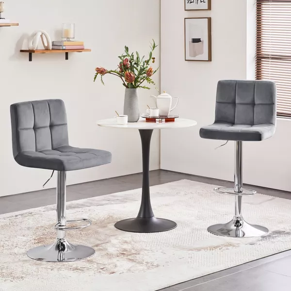 2pcs Adjustable Modern Velvet Swivel Bar Stool with Backrest And Large Pedestal Base - Image 2