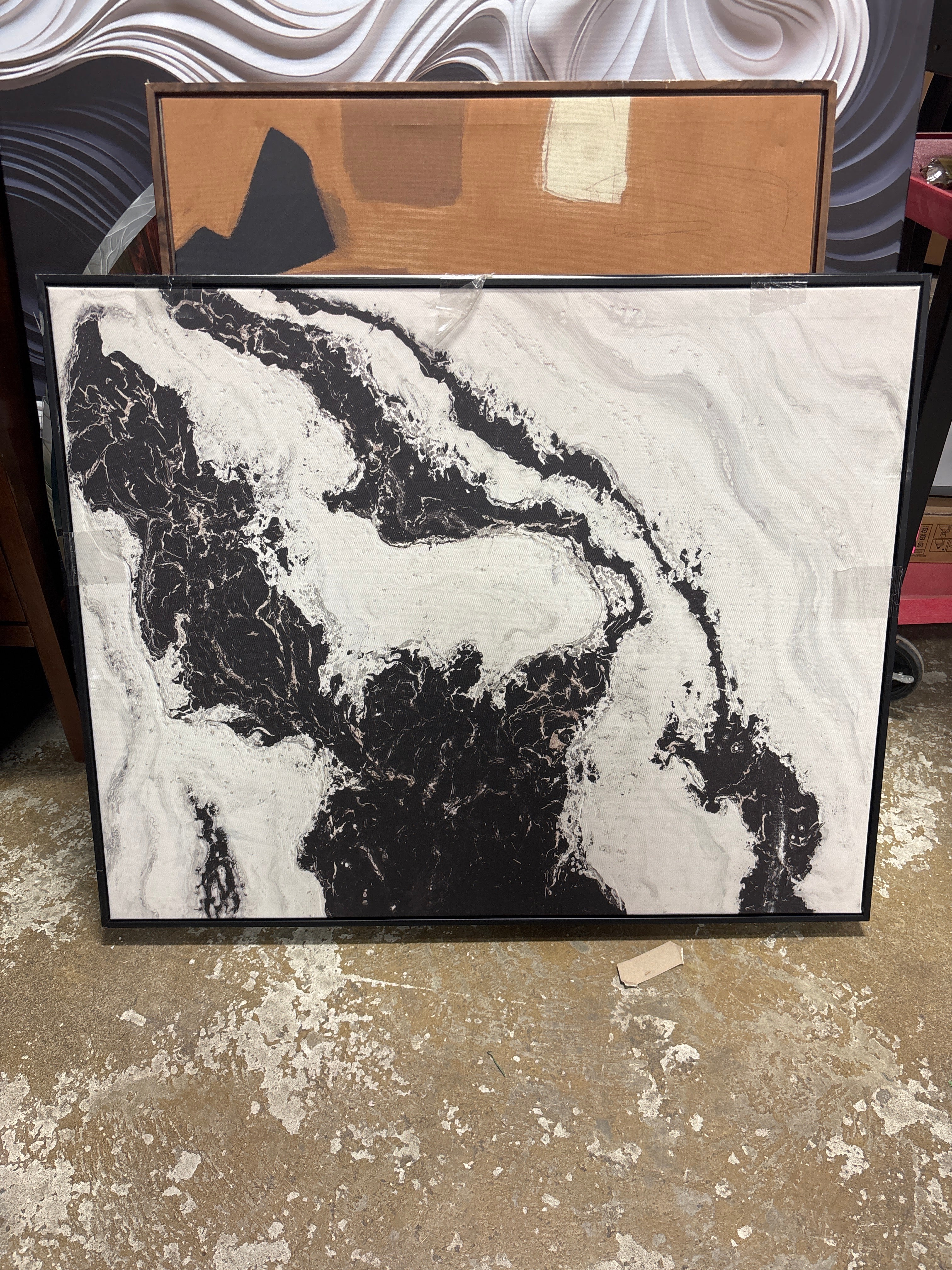 2pk Marble Framed Printed Canvases Black/Tan SHOWROOM ITEM - Image 2