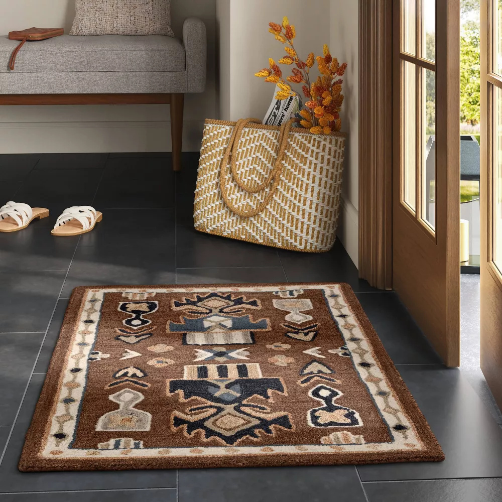 Wool Tufted Accent Rug Brown 2'x3' - Image 4