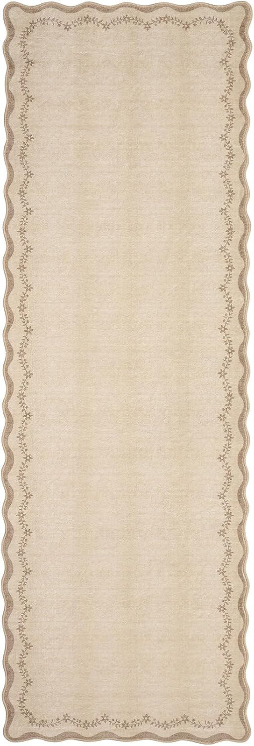 Scalloped Washable Runner Rug 2x6