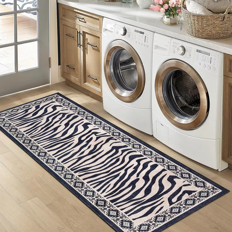2X6 Washable Area Rug Nature Inspired Animal Pattern with Decorative Border Design Off Black - Image 4