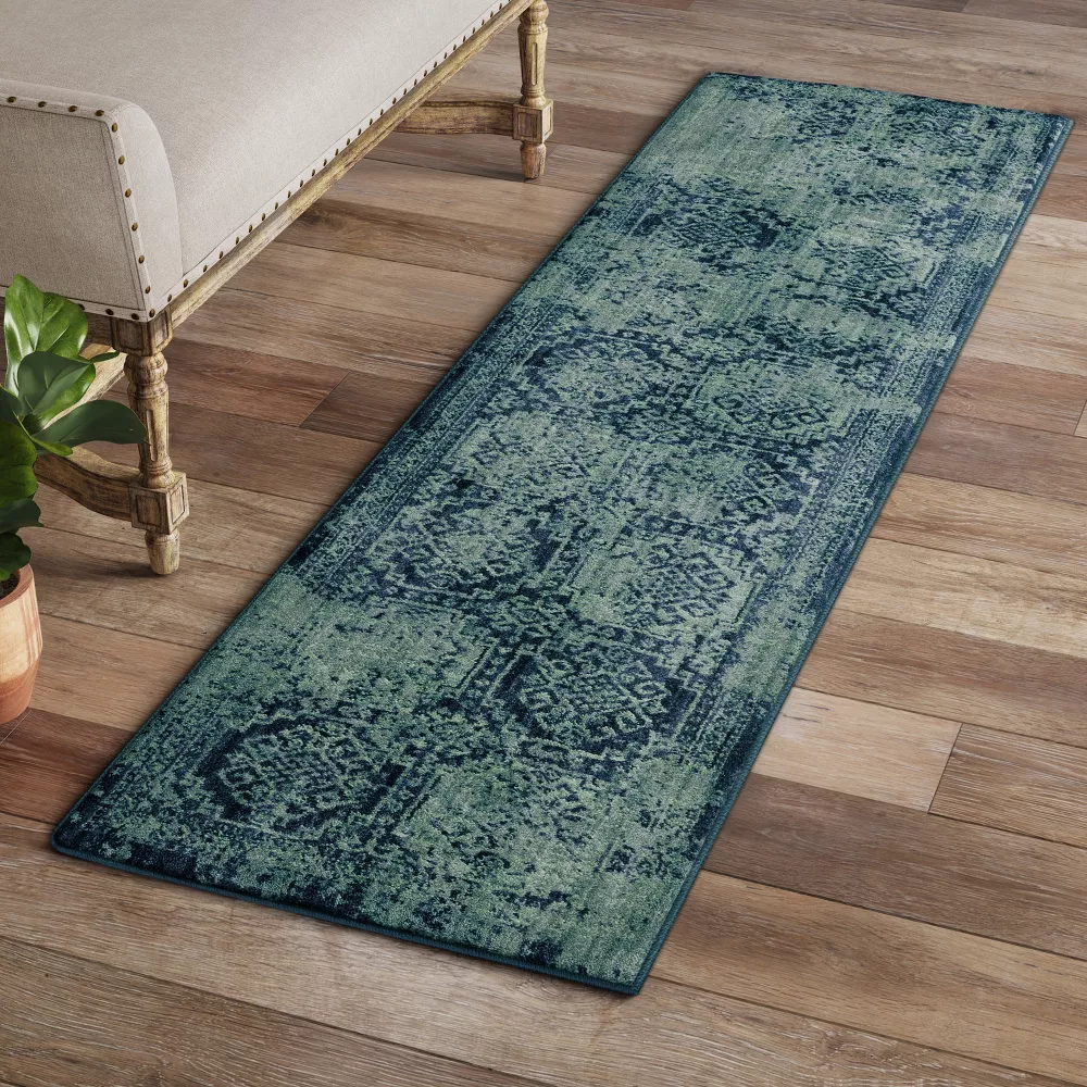 2'x7' Runner Overdyed Rug Turquoise - Image 2