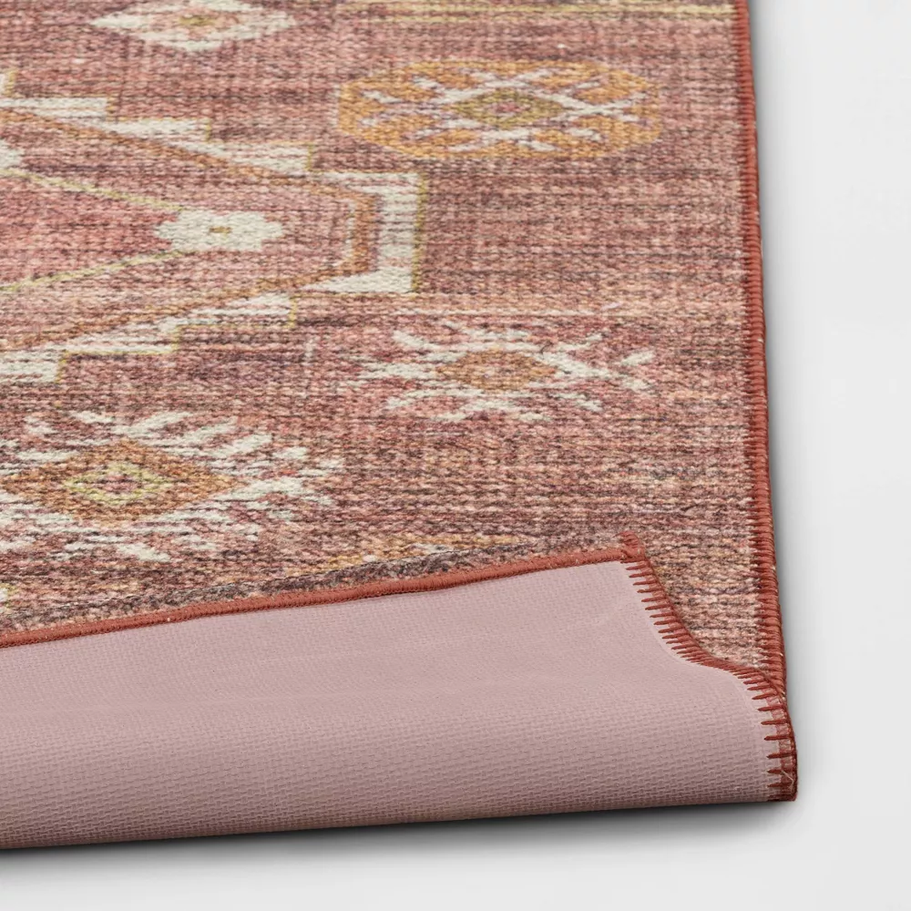 Southbury Washable Printed Diamond Persian Style Runner Rug Rust 2'x7' - Image 2