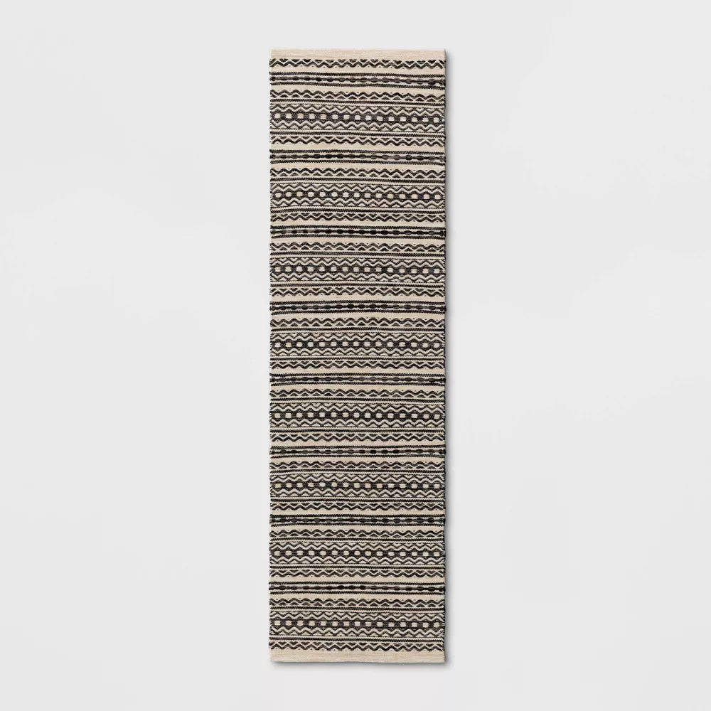 Washable Norwalk Stripe Runner Rug Black/White 2'x7'