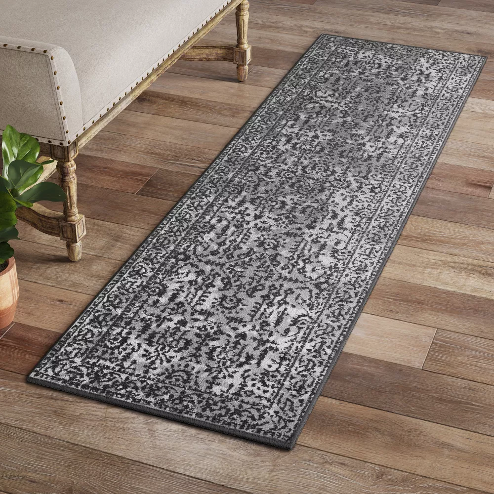Washable Overprint Distressed Persian Runner Rug 2'x7' - Image 2