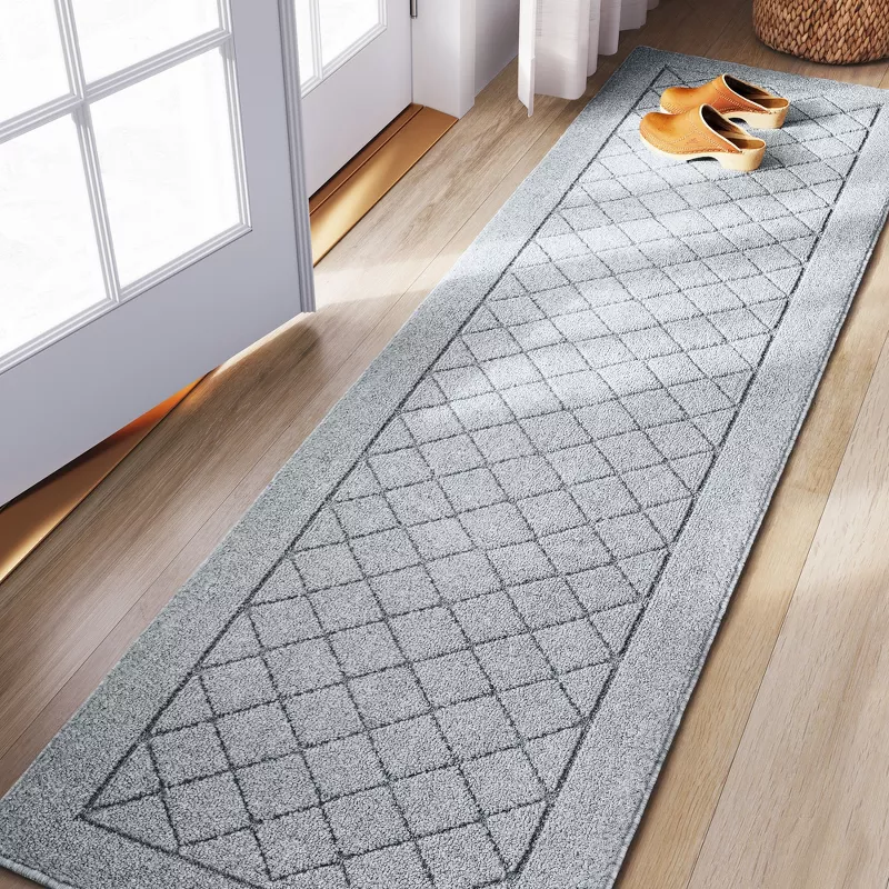 Washable Runner Diamond Clarkson Tufted & Hooked Rug Gray 2'X7' - Image 2