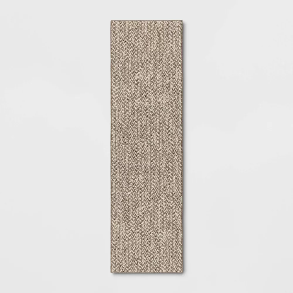 2'x7' Washable Weave Herringbone Runner Rug Cream