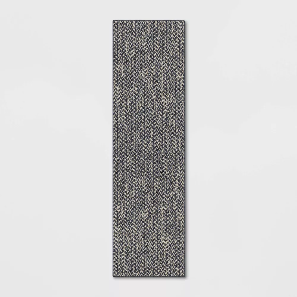 Washable Weave Herringbone Runner Rug Indigo 2'x7'