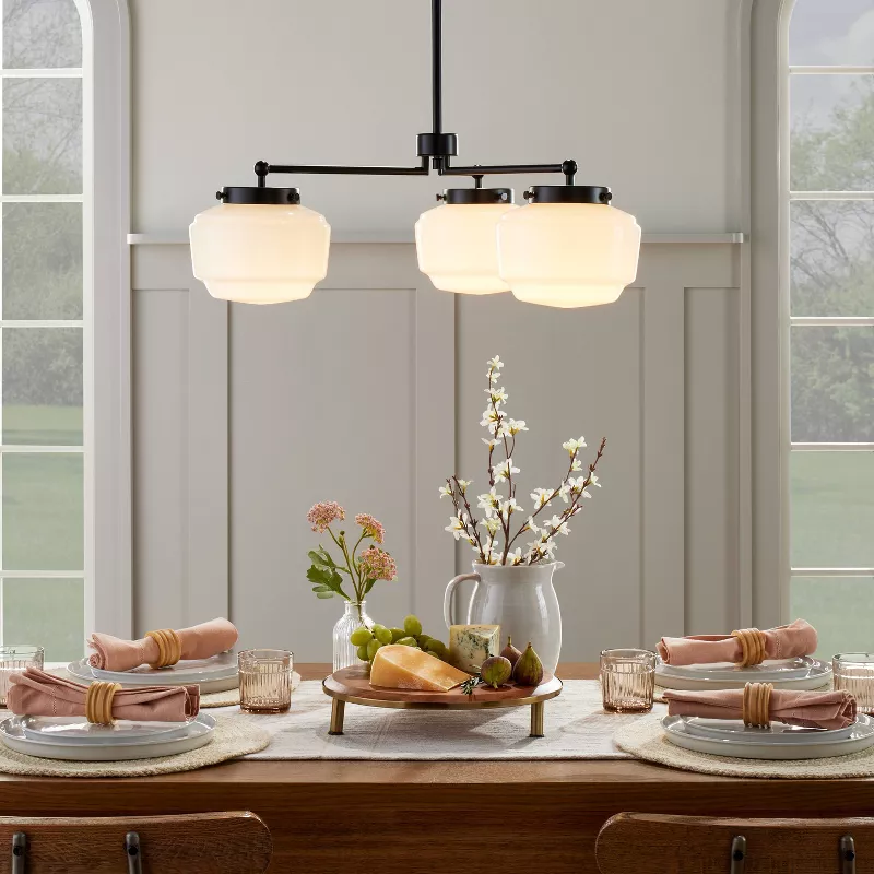 3-Arm Milk Glass Chandelier Ceiling Light - Image 2