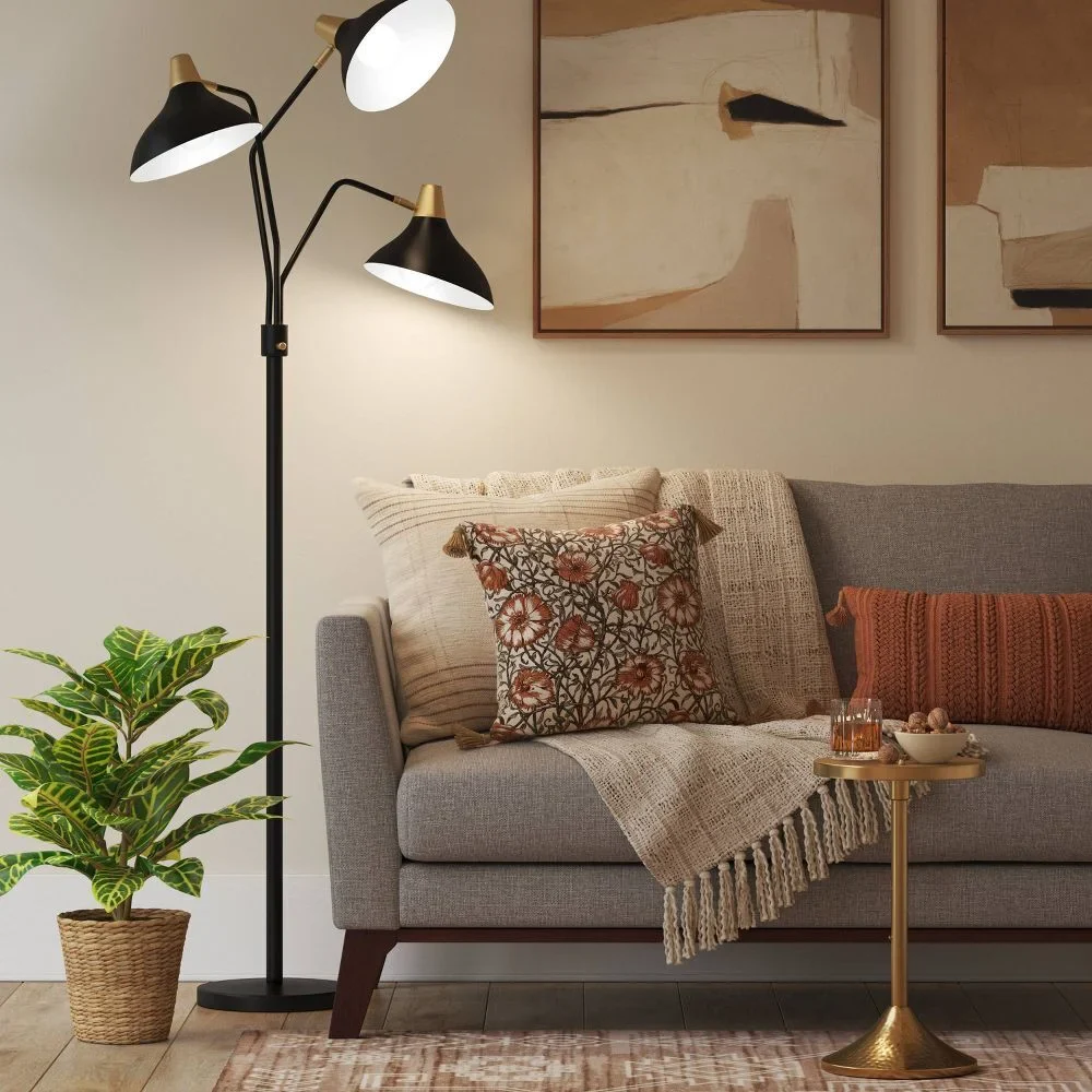 3-Head Floor Lamp Adjustable Metal Shades Black Solid SHOWROOM ITEM - Image 3