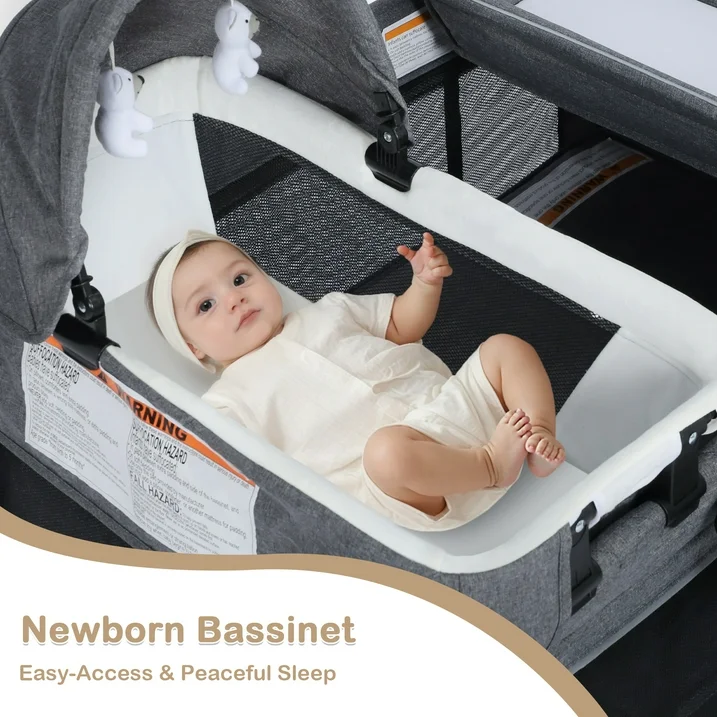3-in-1 Foldable Baby Playard with Bassinet and Changing Table - Image 3