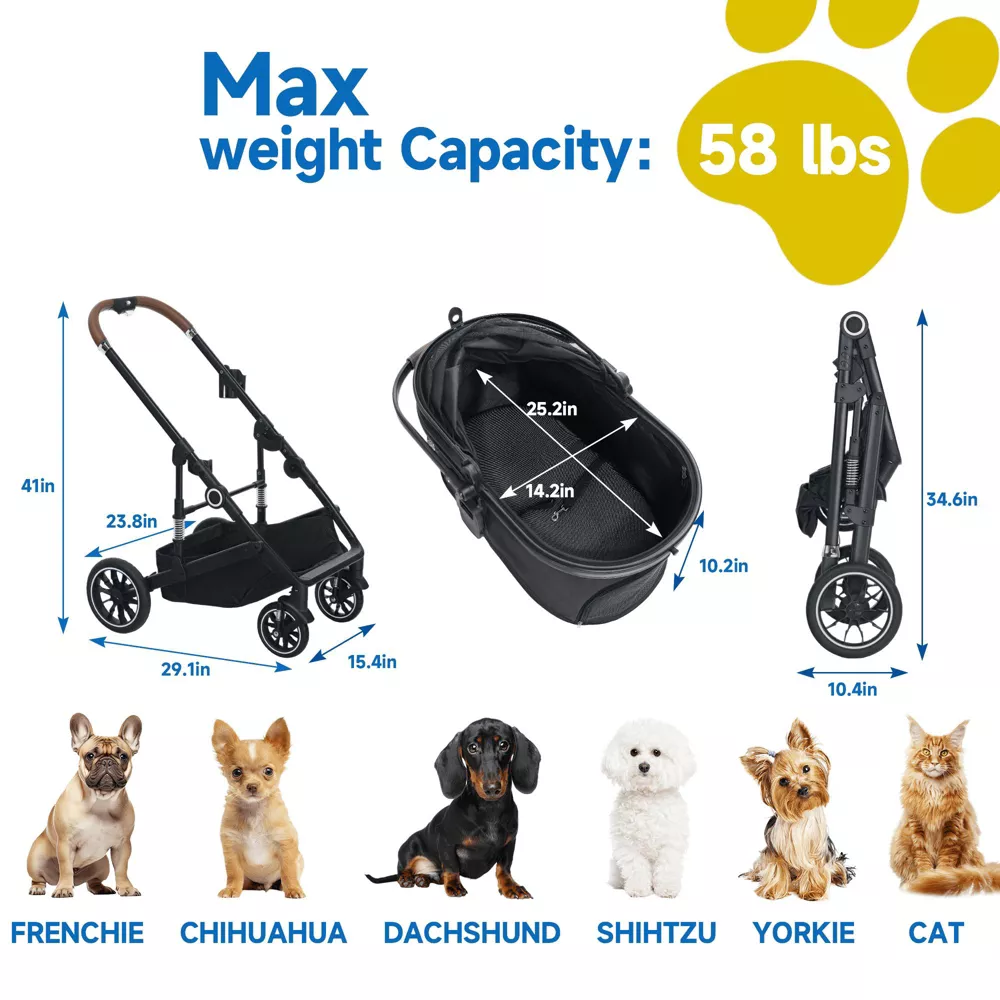3-in-1 Pet Stroller for Dog, Folding Cat and Dog Stroller with Detachable Cradle - Image 5