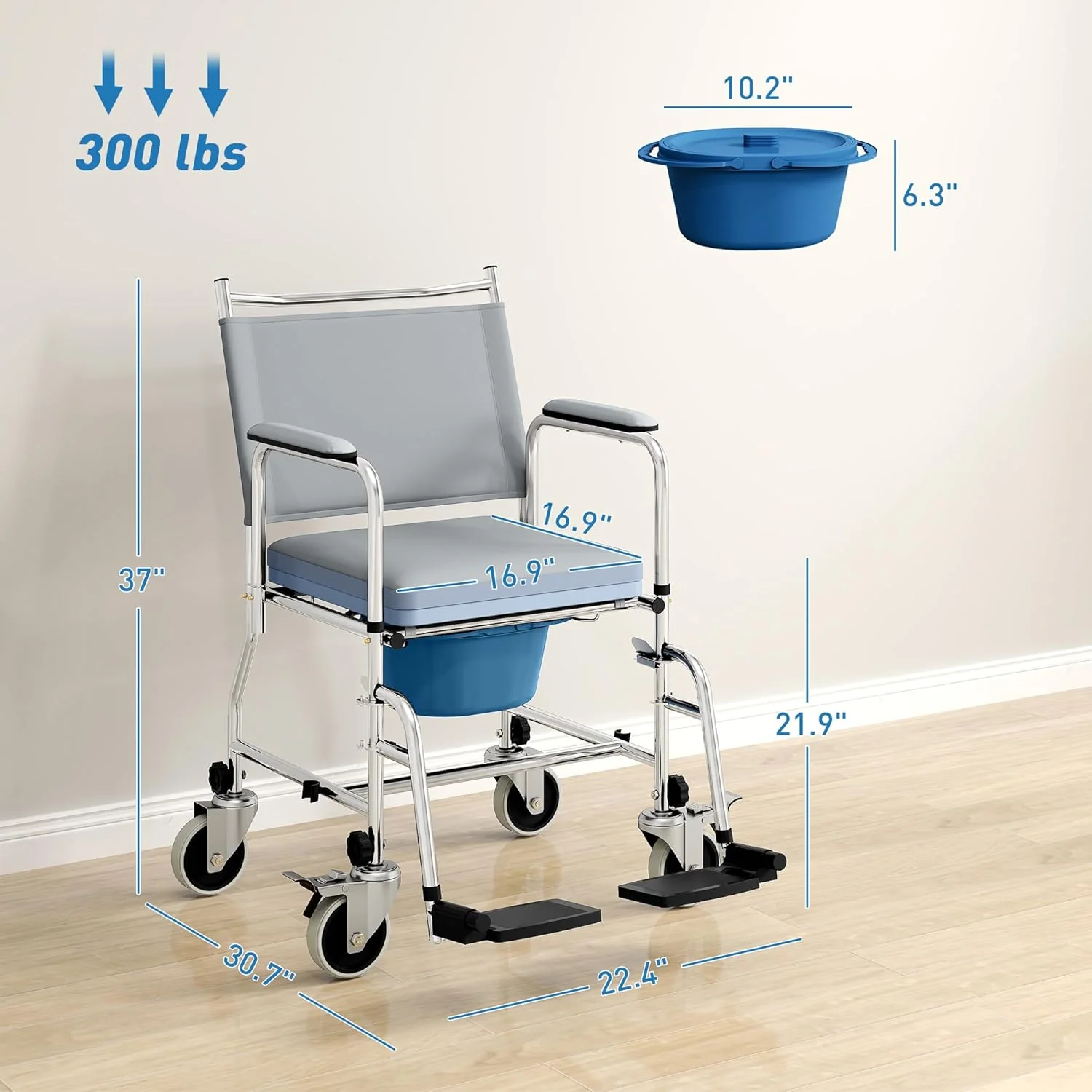 3 in 1 Shower Commode Wheelchair with 4 Lockable Wheels - Image 2