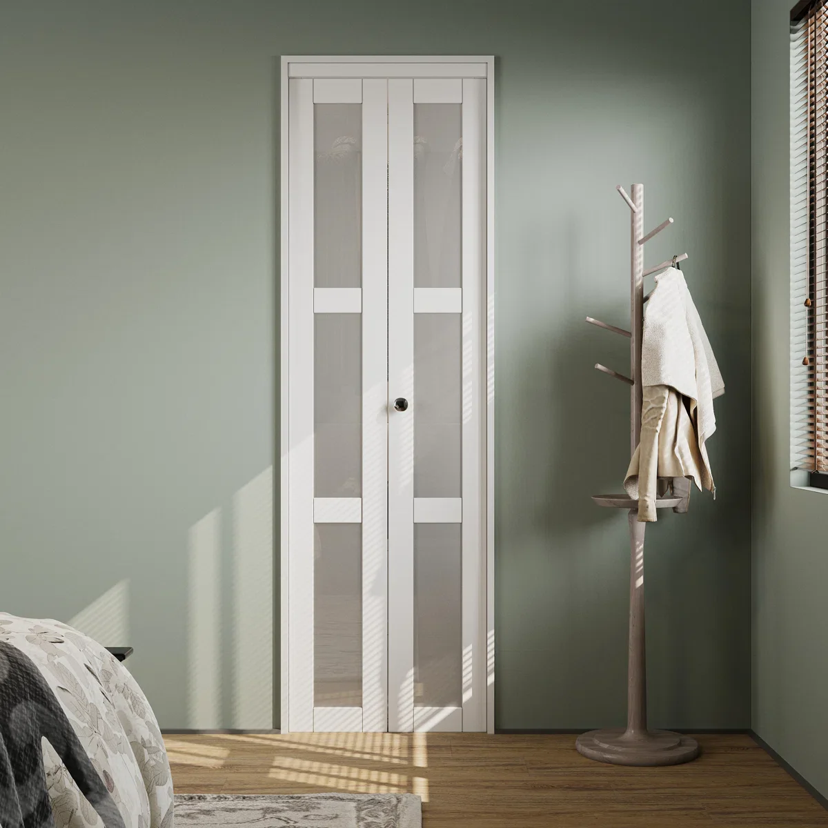 3-Lite Glass Door Solid Manufactured Wood Bi-Fold Door