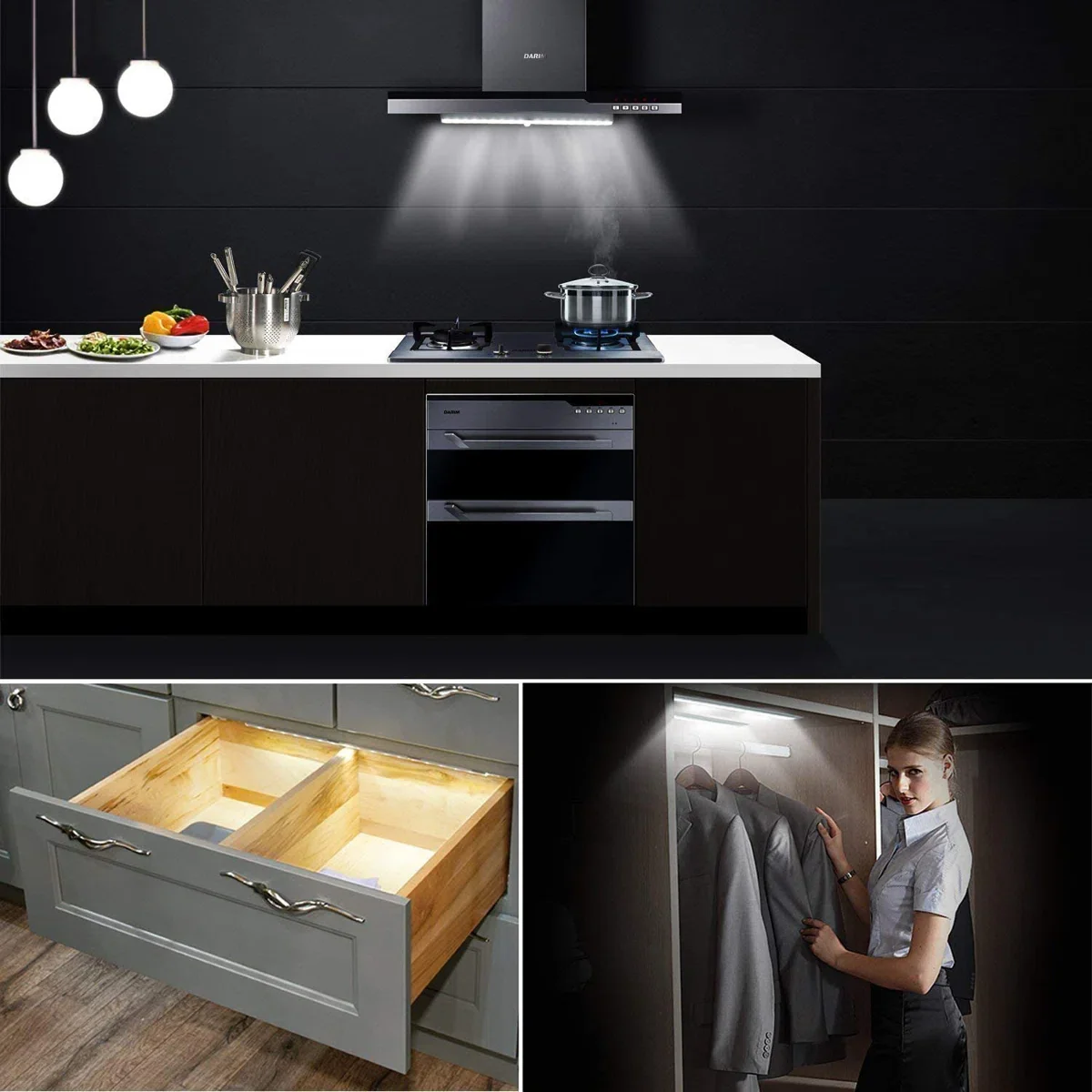 3-Pack Wireless Battery-Operated Under Cabinet Light Bar with Motion Sensor - Image 4