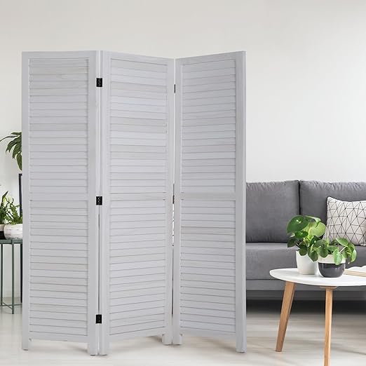 3 Panels Room Divider Rustic Wood Privacy Screens Folding Portable Partition Screen Freestanding Wall Home Furniture for Bedroom White - Image 2