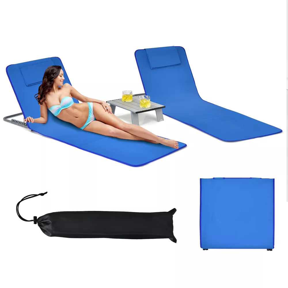 3-Piece Beach Lounge Chair Mat Set 2 Adjustable Lounge Chairs - Image 2