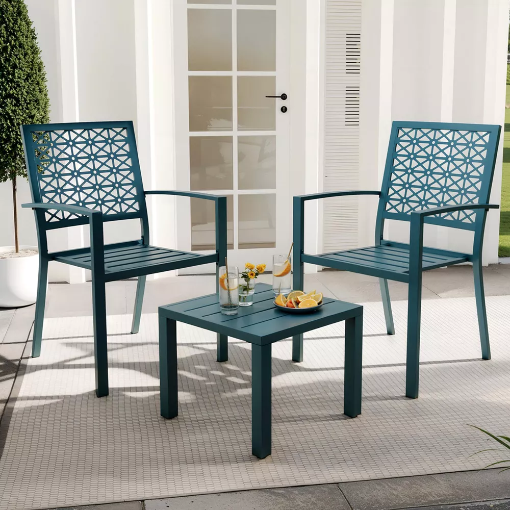 3 Piece Carved Back Design Outdoor Bistro Patio Table and Chairs