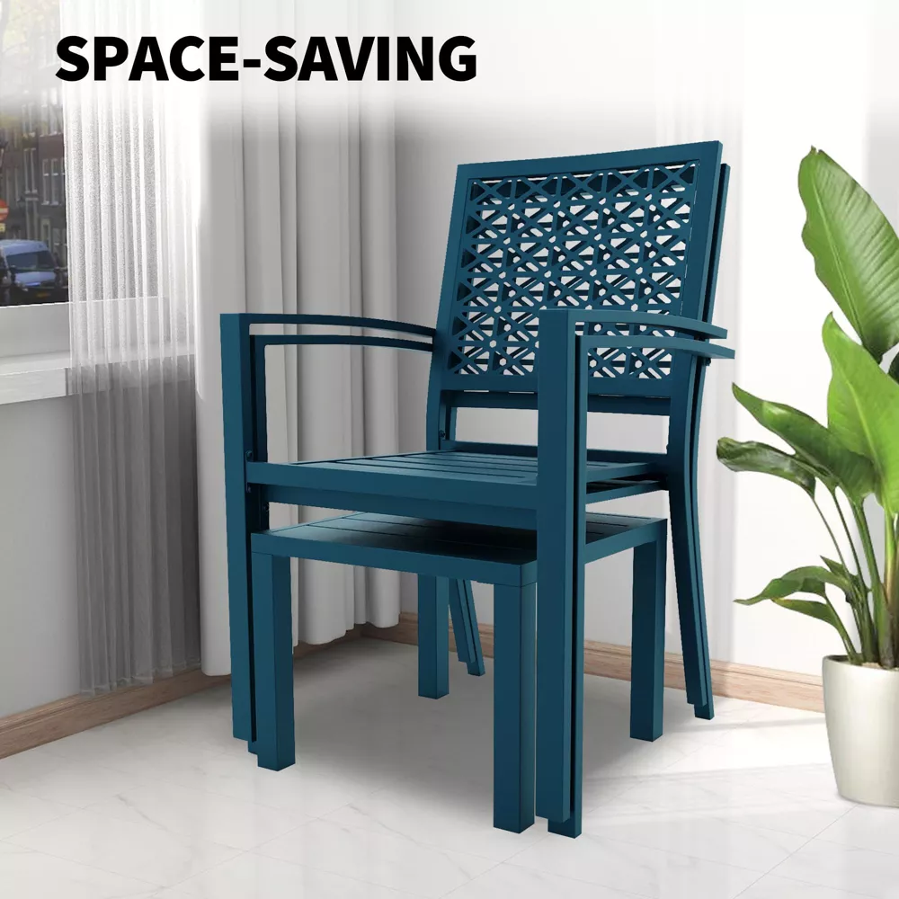 3 Piece Carved Back Design Outdoor Bistro Patio Table and Chairs - Image 4
