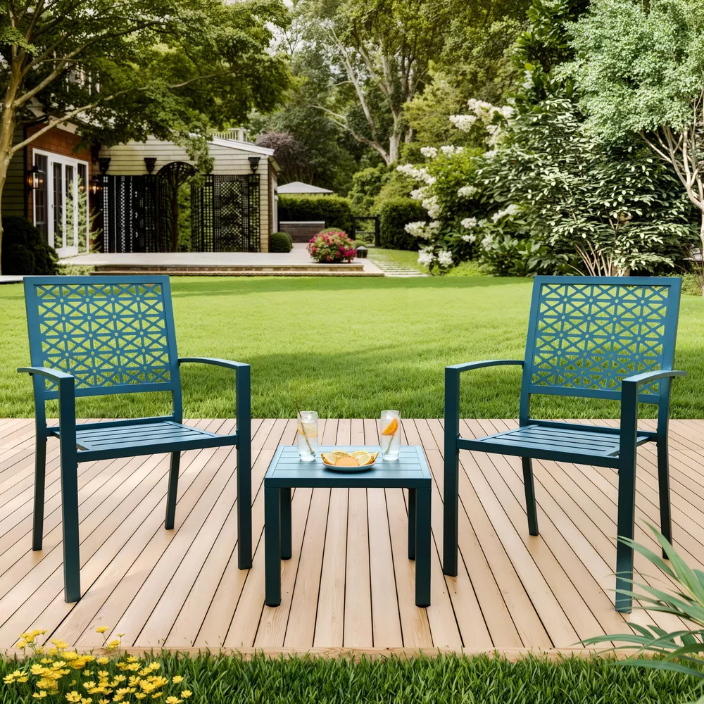3 Piece Carved Back Design Outdoor Bistro Patio Table and Chairs - Image 5