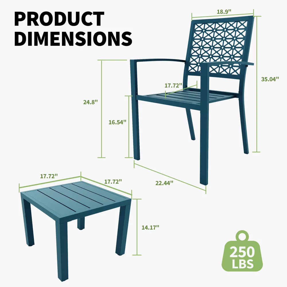 3 Piece Carved Back Design Outdoor Bistro Patio Table and Chairs - Image 6