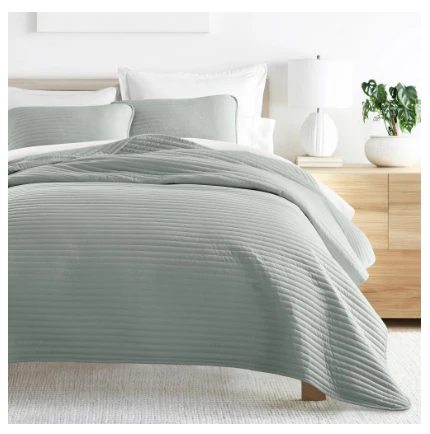 3 Piece Eucalyptus Stripe Stitch Quilt Set, King - Image 2
