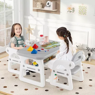 3-Piece Kids Table and Chair Set Toddler Activity Study Desk with Building Blocks - Image 4