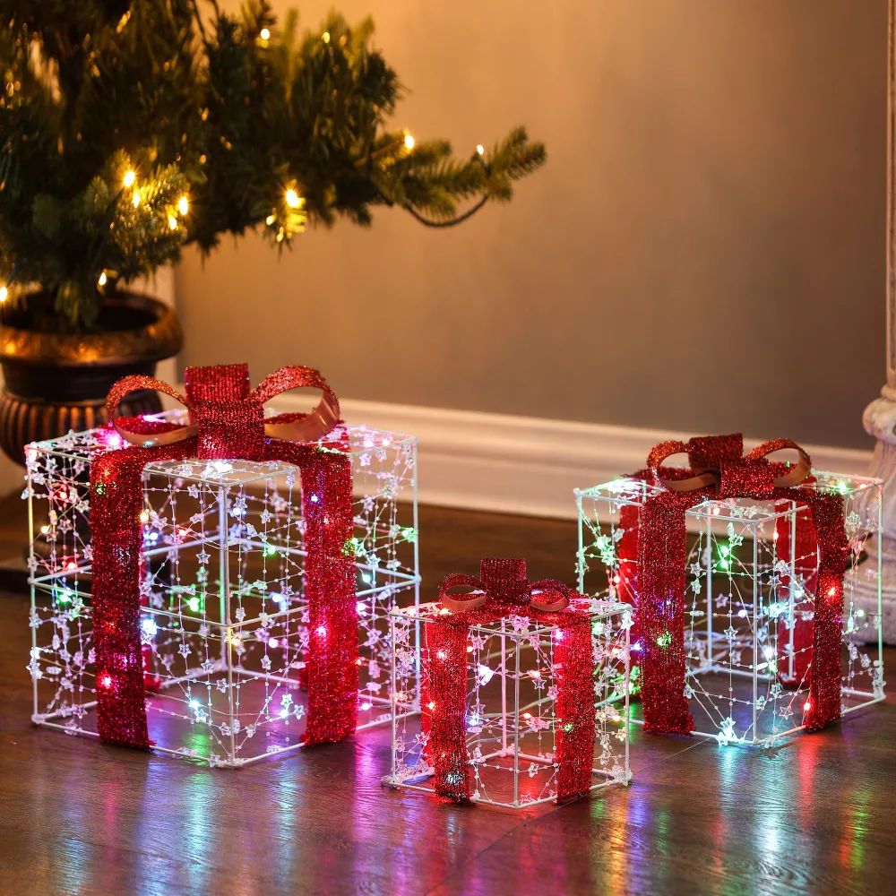 3-Piece Lighted LED Christmas Holiday Presents Decoration, final cut - Image 4
